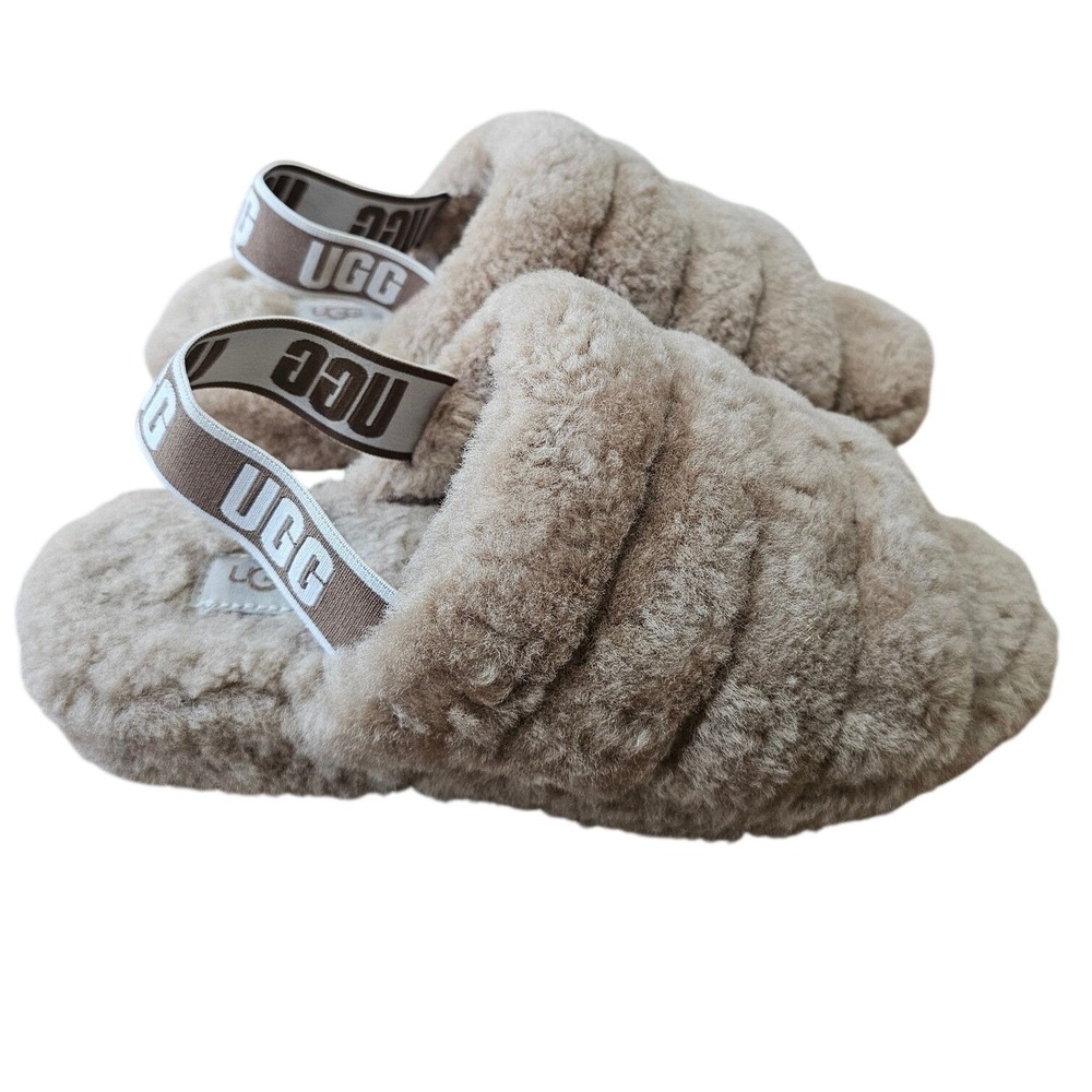 UGG Fluff Yeah‎ Slide Womens 9 Tan Sheepskin Slingback Slipper